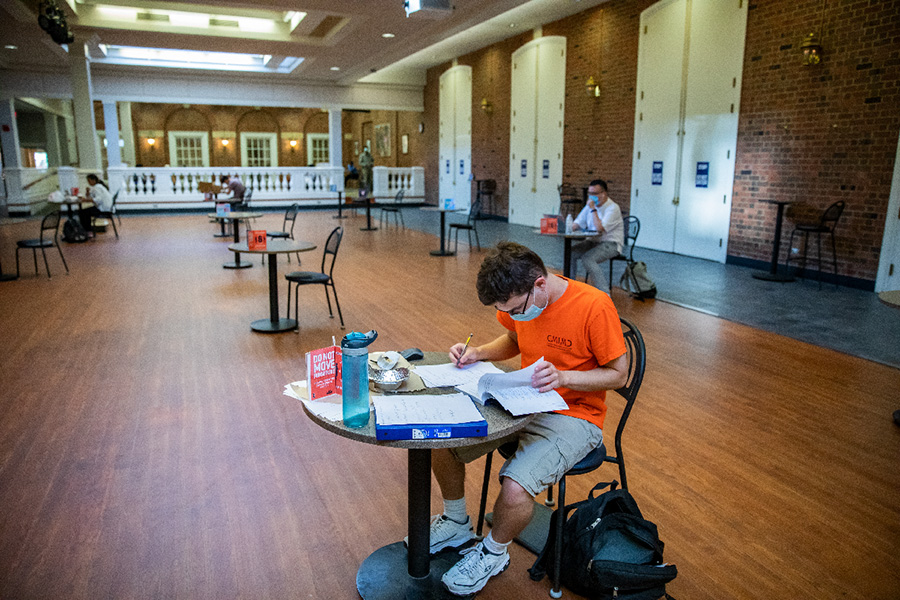 Student studying while social distancing