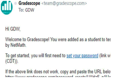 Sample Gradescope account invitation email.