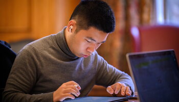 Student studying intently