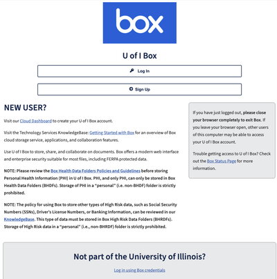 Box.com sign on screen